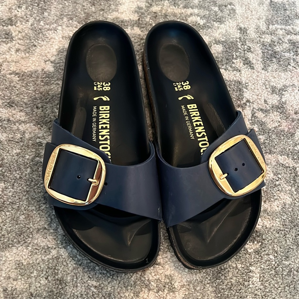 Birkenstock Navy big buckle sandals